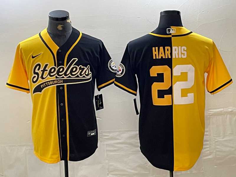 Mens Pittsburgh Steelers #32 Franco Harris Yellow Black Split With Patch Cool Base Stitched Baseball Jersey Dzhi->->NFL Jersey
